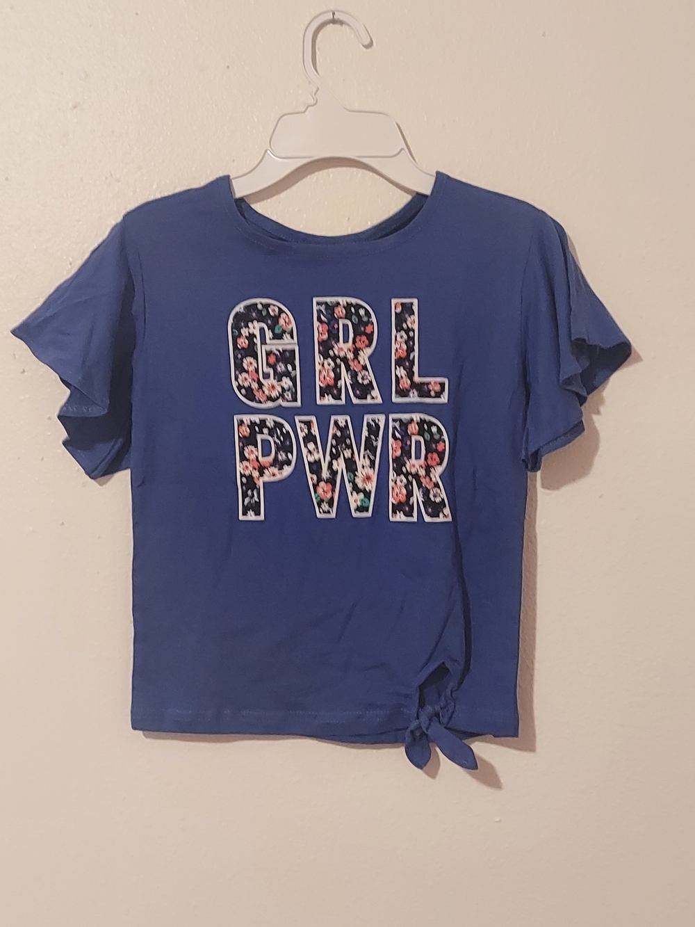Girls' Blue 'GRL PWR' Floral Graphic Tee
